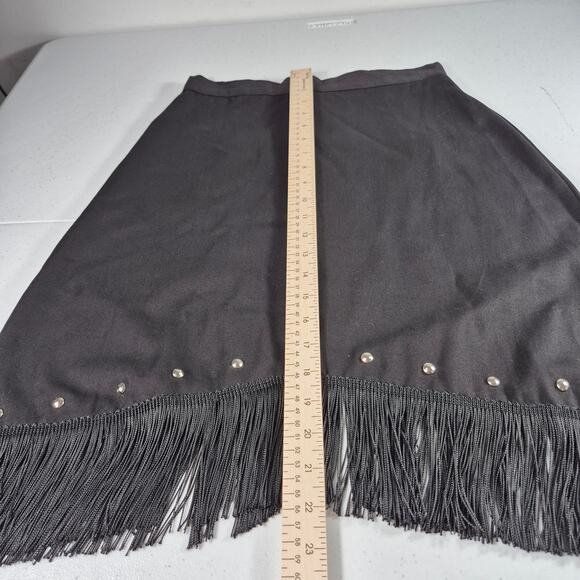 Sassa USA Black Fringe Studded Western Flare Vintage Skirt 7 / 8 26 Waist - Picture 6 of 6